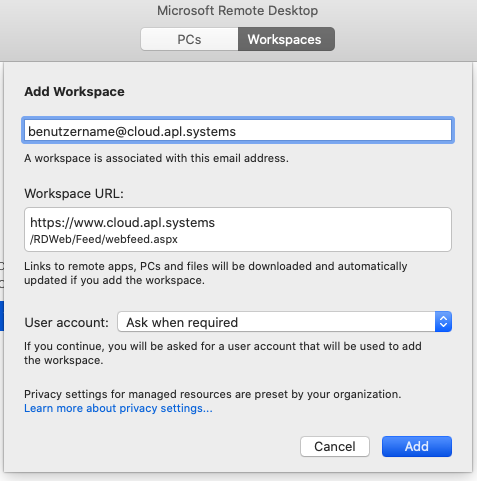 Workspace URL