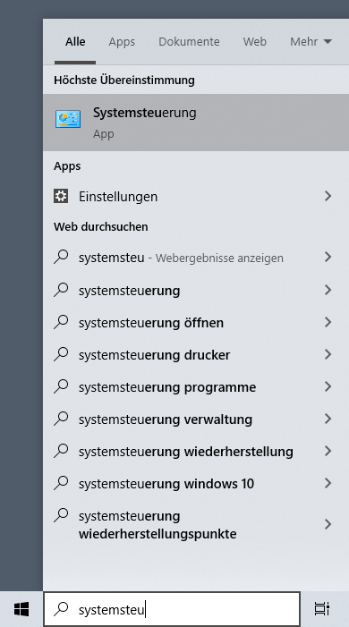 Systemsteuerung öffnen